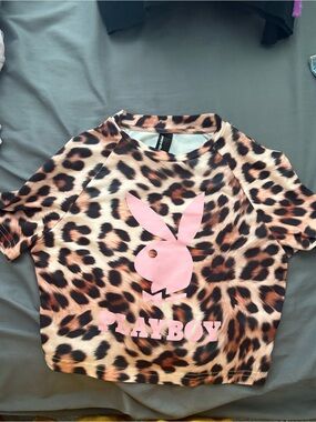 PLAYBOY Leopard Print Tee with Pink Bunny Graphic